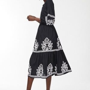 Chico’s Rickrack Tiered Midi A Line Tassel Embroidered Long Sleeve Dress size 6